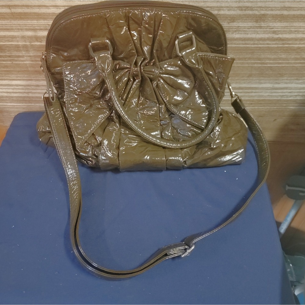 Buddha Boutique Brown Patent Bow Satchel‎ Purse Shoulder Bag Crossbody